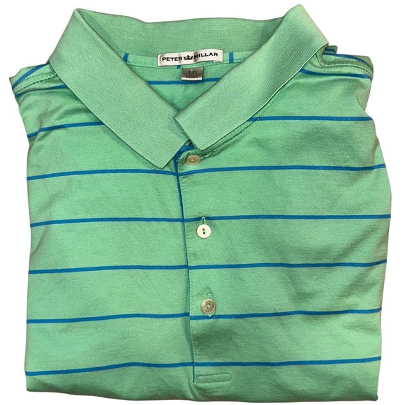 Peter Millar Other - Peter Millar Mens XXL Polo Shirt Mint Green Blue Striped Cotton‎ Short Sleeve